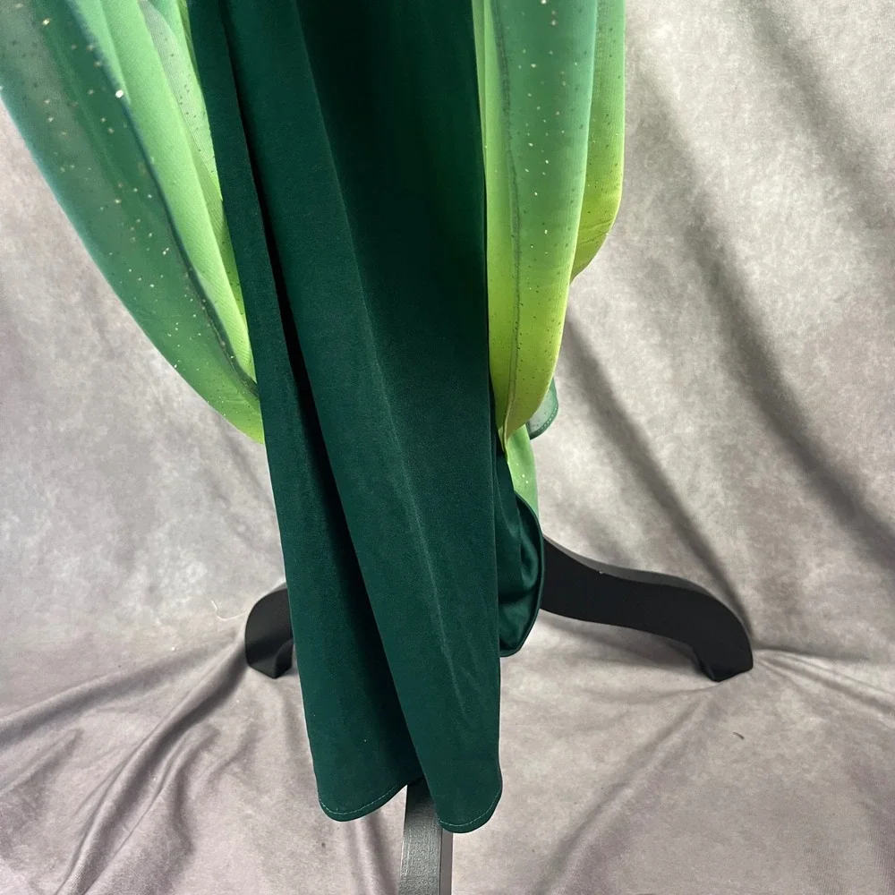Vtg 90s‎ Y2K Fairy Prom Gown S Green Ombré Overlay Rhinestones Mermaid Dress USA